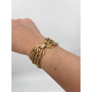 B8 Vintage Lisner  Multi Strand Chain Link Bracelet Gold Tone Leaf Clasp Signed